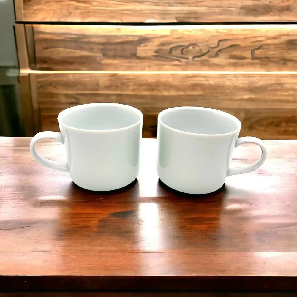 Crate & Barrel White Coffee Mugs, Made In Poland Set Of 2